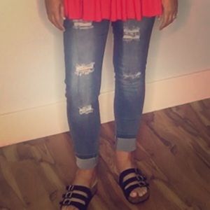 Tattered Denim Jeggings (Available in Medium - 2X)